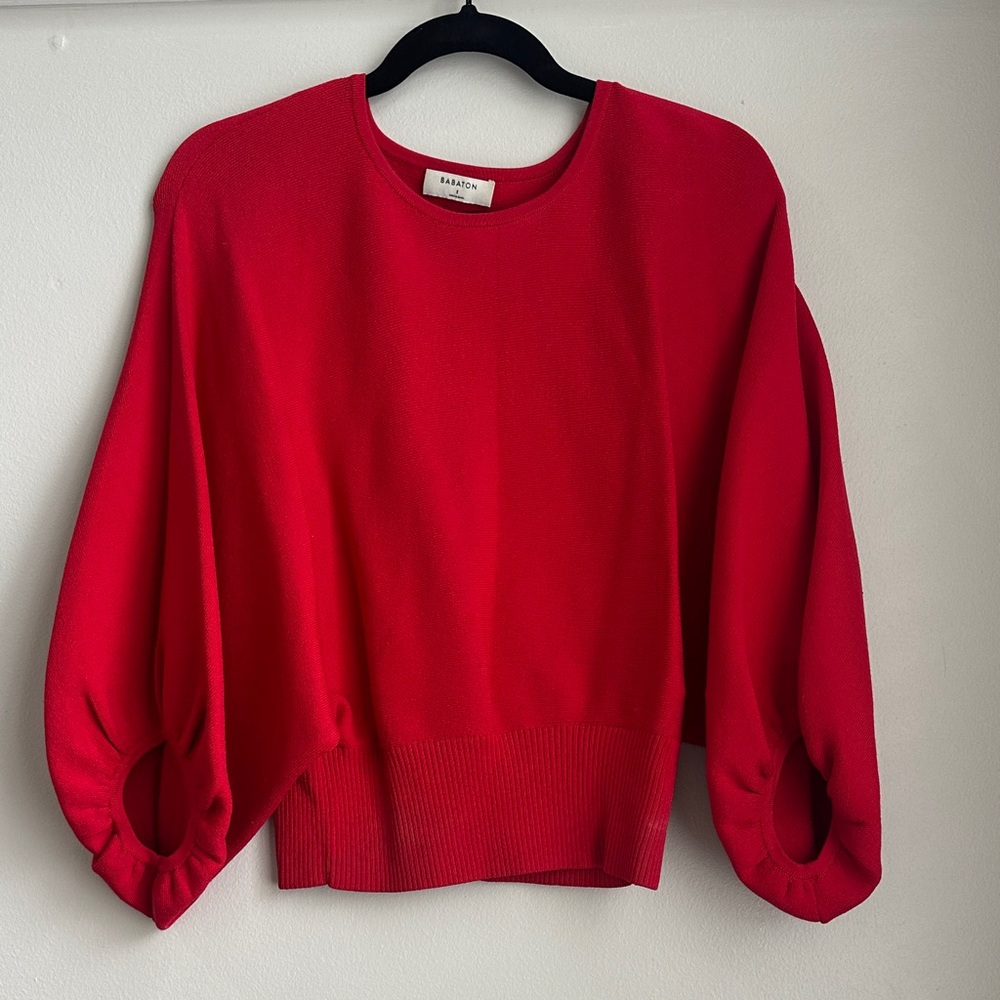 Babaton Red Balloon Sleeve Sweater Top